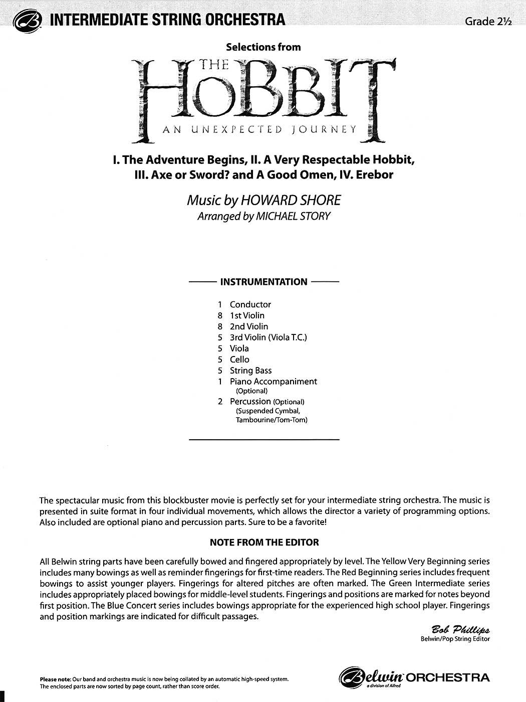 Selections from The Hobbit: An Unexpected Journey (Intermediate String Orchestra)
