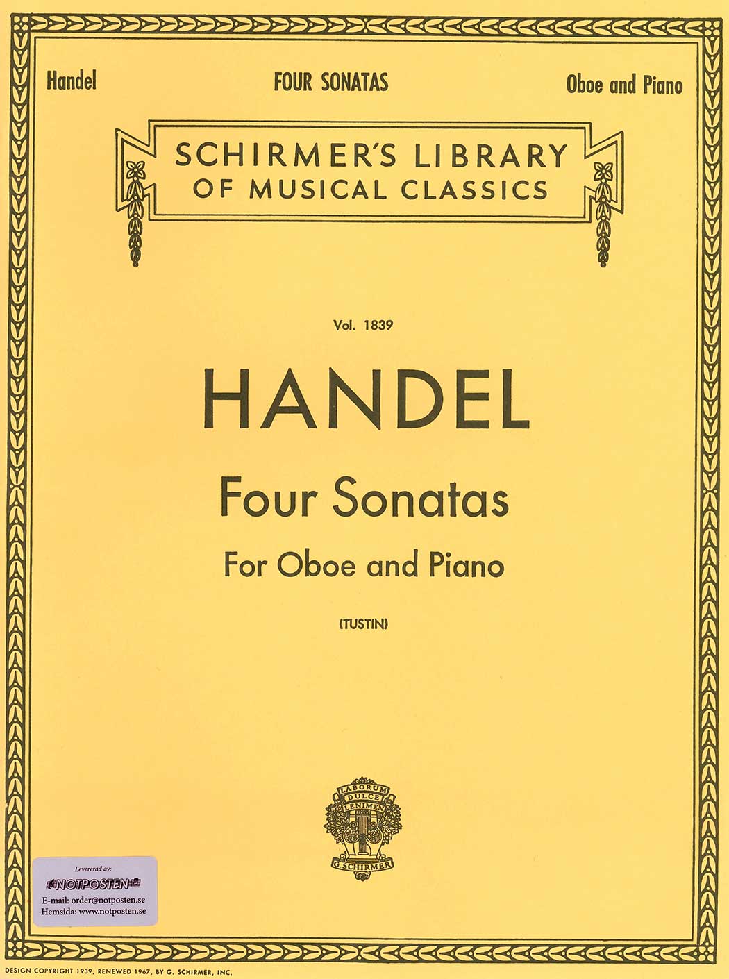 Handel Four Sonatas for Oboe and Piano (Tustin)