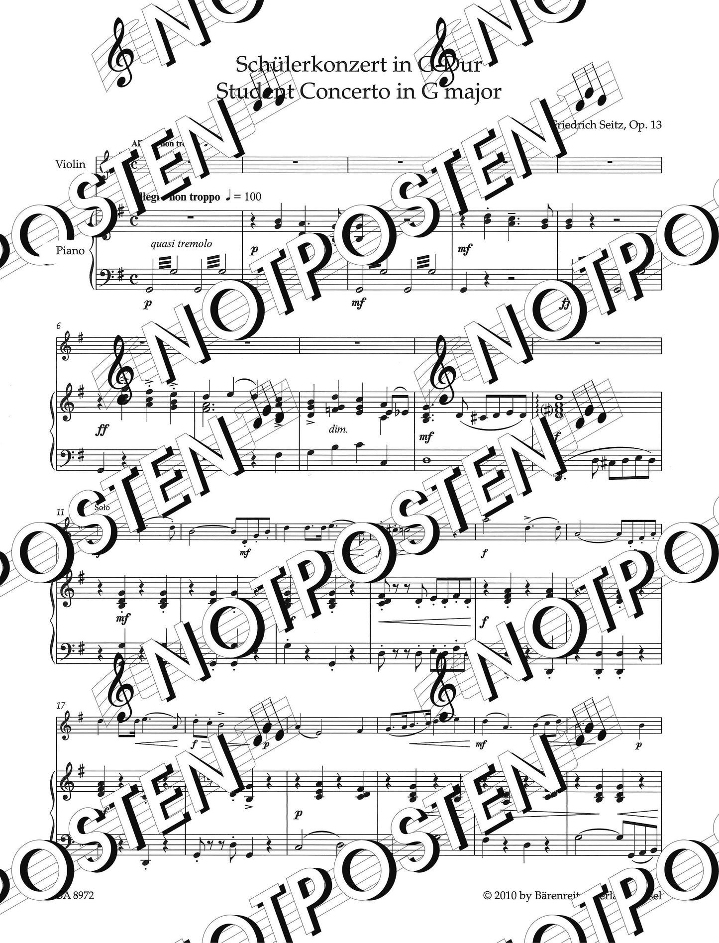 Friedrich Seitz: Student Concerto in G Major Op. 13