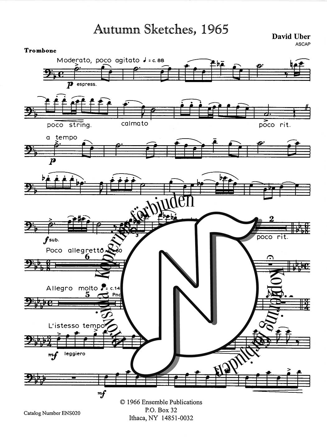David Uber: Autumn Sketches, 1965 op. 56 Trombone Solo with Piano Accompaniment