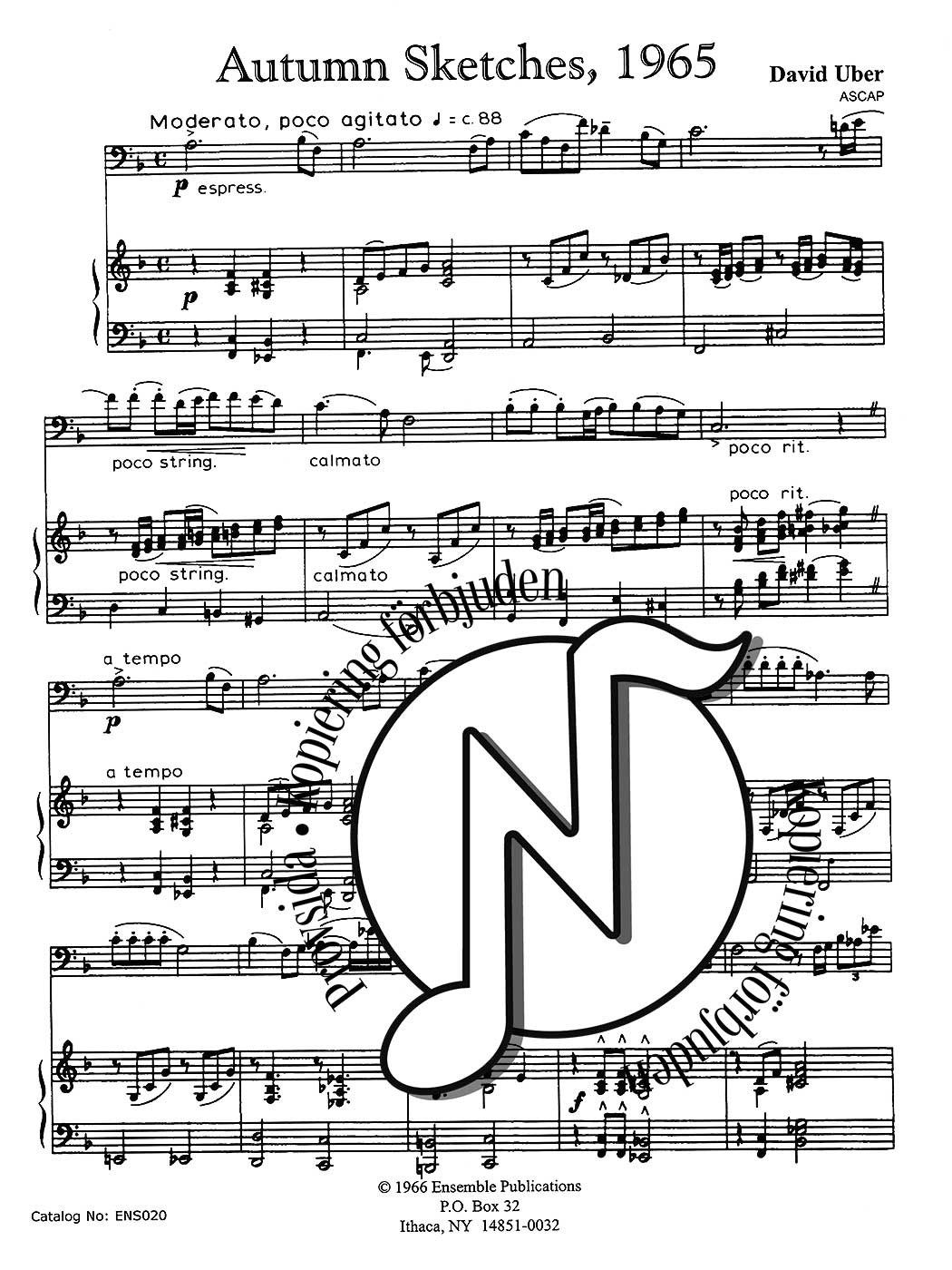 David Uber: Autumn Sketches, 1965 op. 56 Trombone Solo with Piano Accompaniment