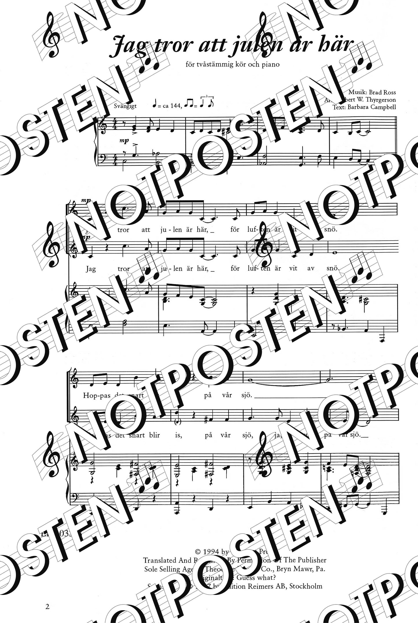 Jag tror att julen är här (SA+Piano)