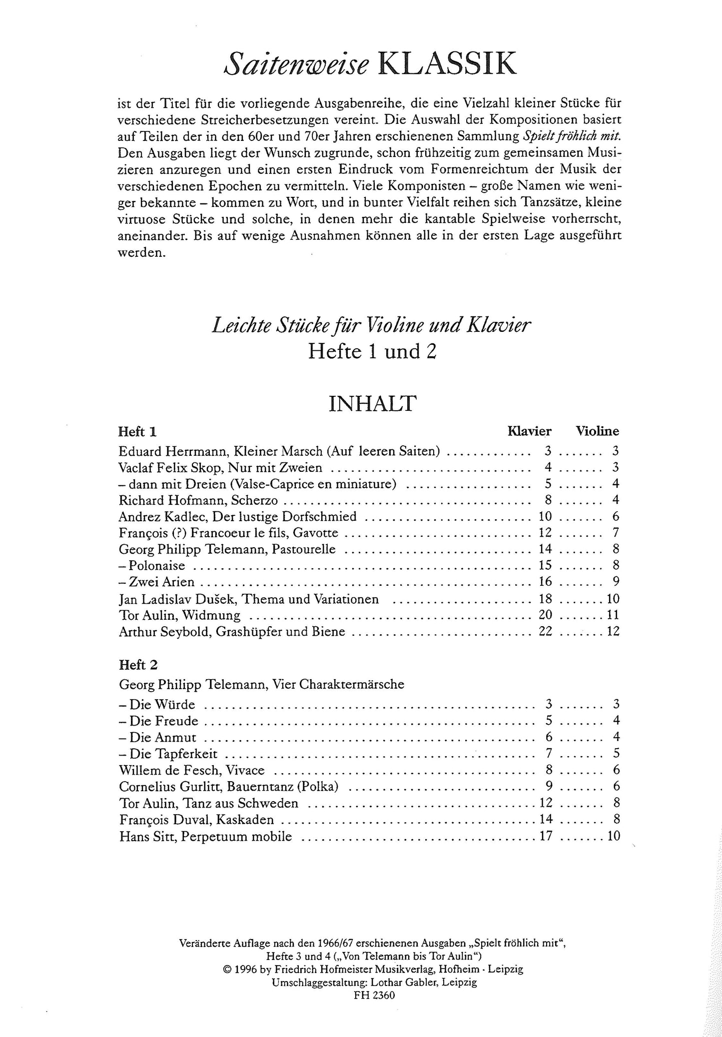 Saitenweise Klassik: Leichte Stücke für Violine und Klavier 1