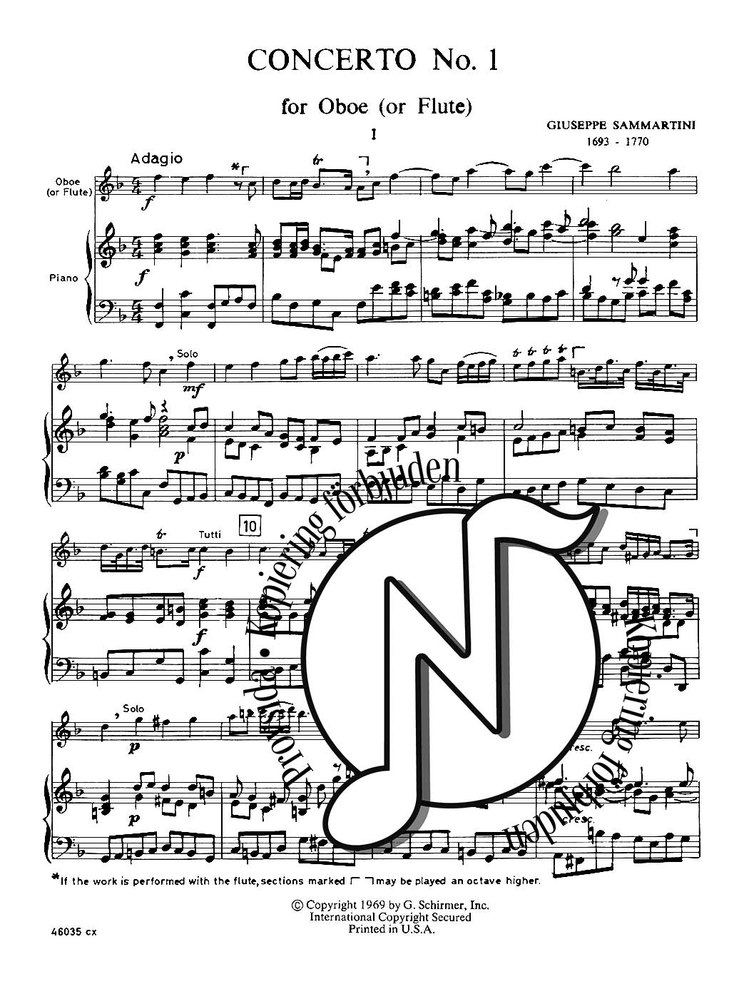 Sammartini Concerto No. 1 for Oboe (or Flute) and Piano