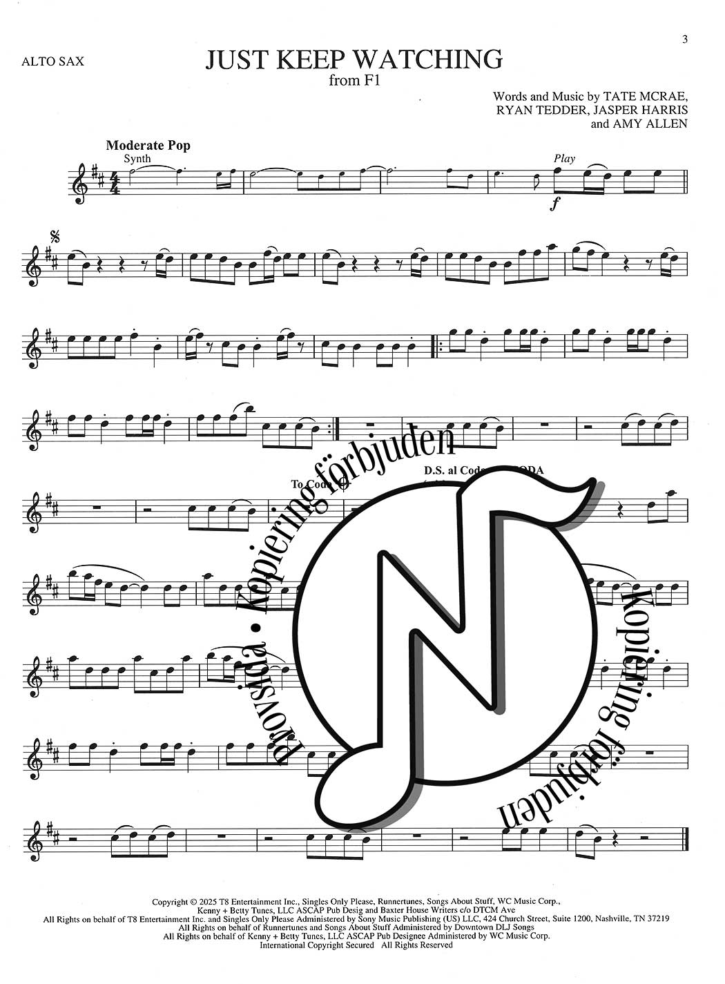 Songs From Kpop Demon Hunters, Minecraft, Wicked and More Top Movies (Alto Sax)