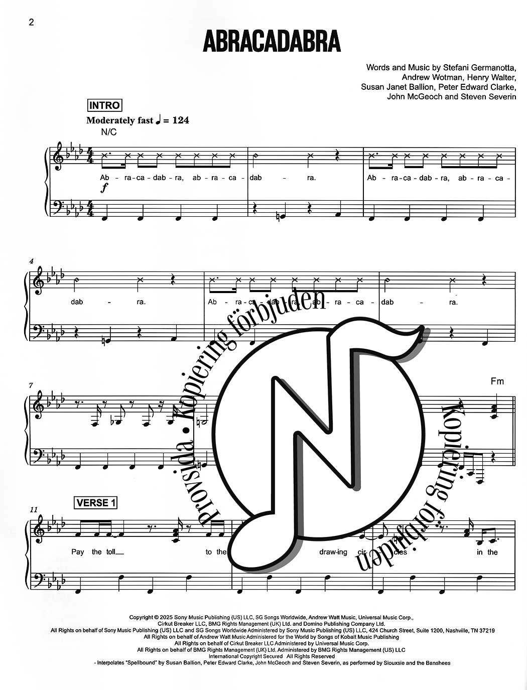 2025-2026 Music Awards (Piano and Lyrics)