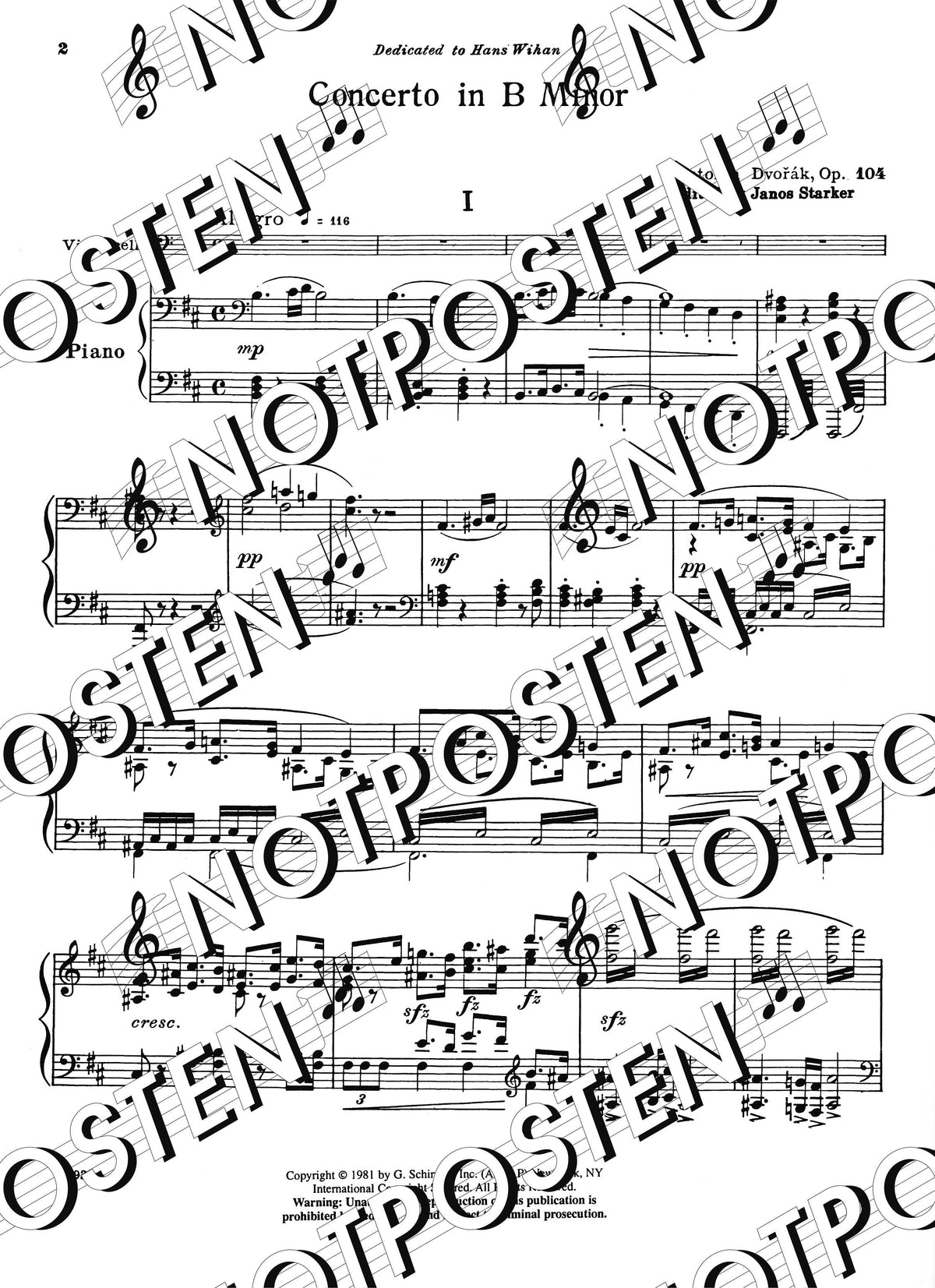 Antonín Dvoràk: Concerto in B Minor (for Cello and Piano)