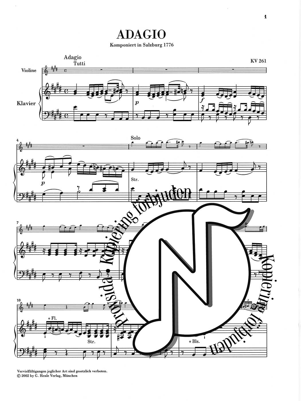Mozart Einzelsätze für Violine und Orchester KV 261, 269, 373 Klavierauszug