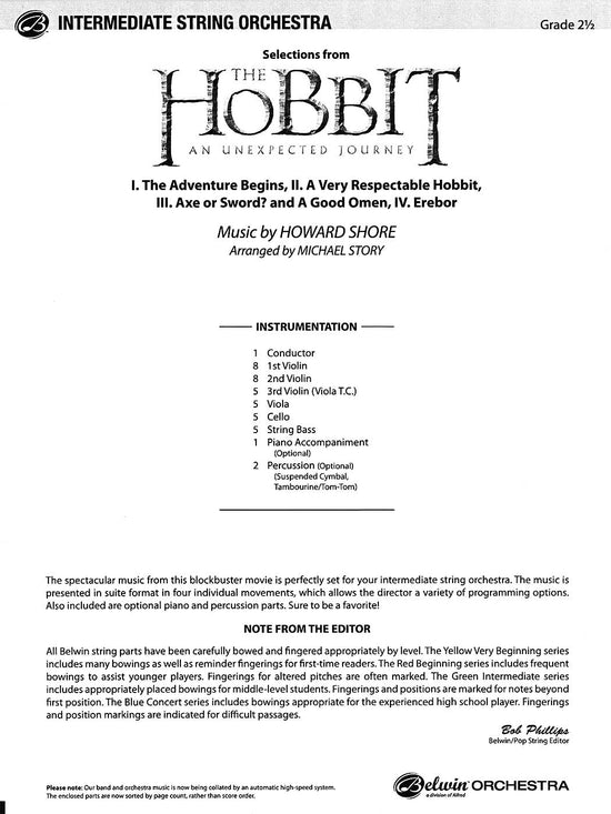 Selections from The Hobbit: An Unexpected Journey (Intermediate String Orchestra)
