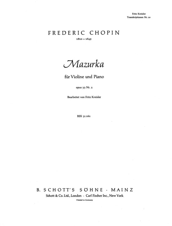 Mazurka für Violine und Piano Op. 33 Nr. 2