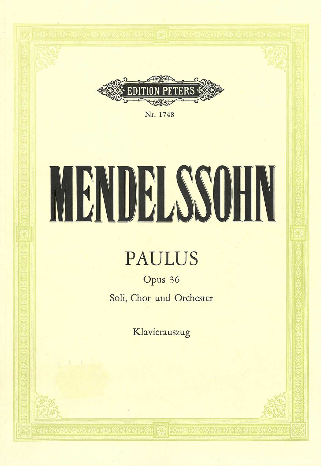 Mendelssohn: Paulus Opus 36 Klaverutdrag SATB+piano