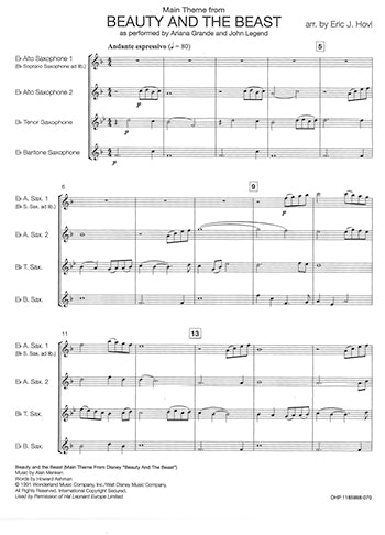 Main Theme from Beauty and the Beast (Saxophone Quartet)