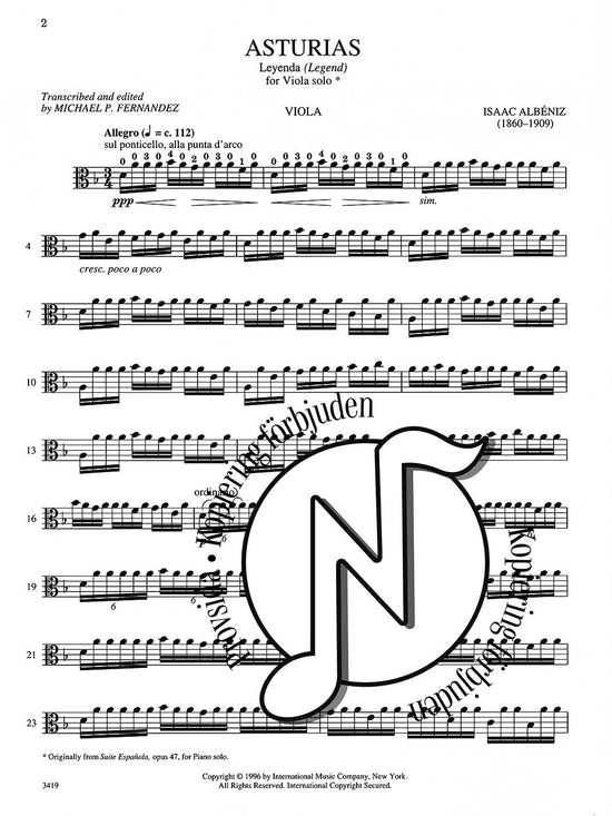 Albéniz: Asturias from Suite Española, Opus 47 for Viola Solo