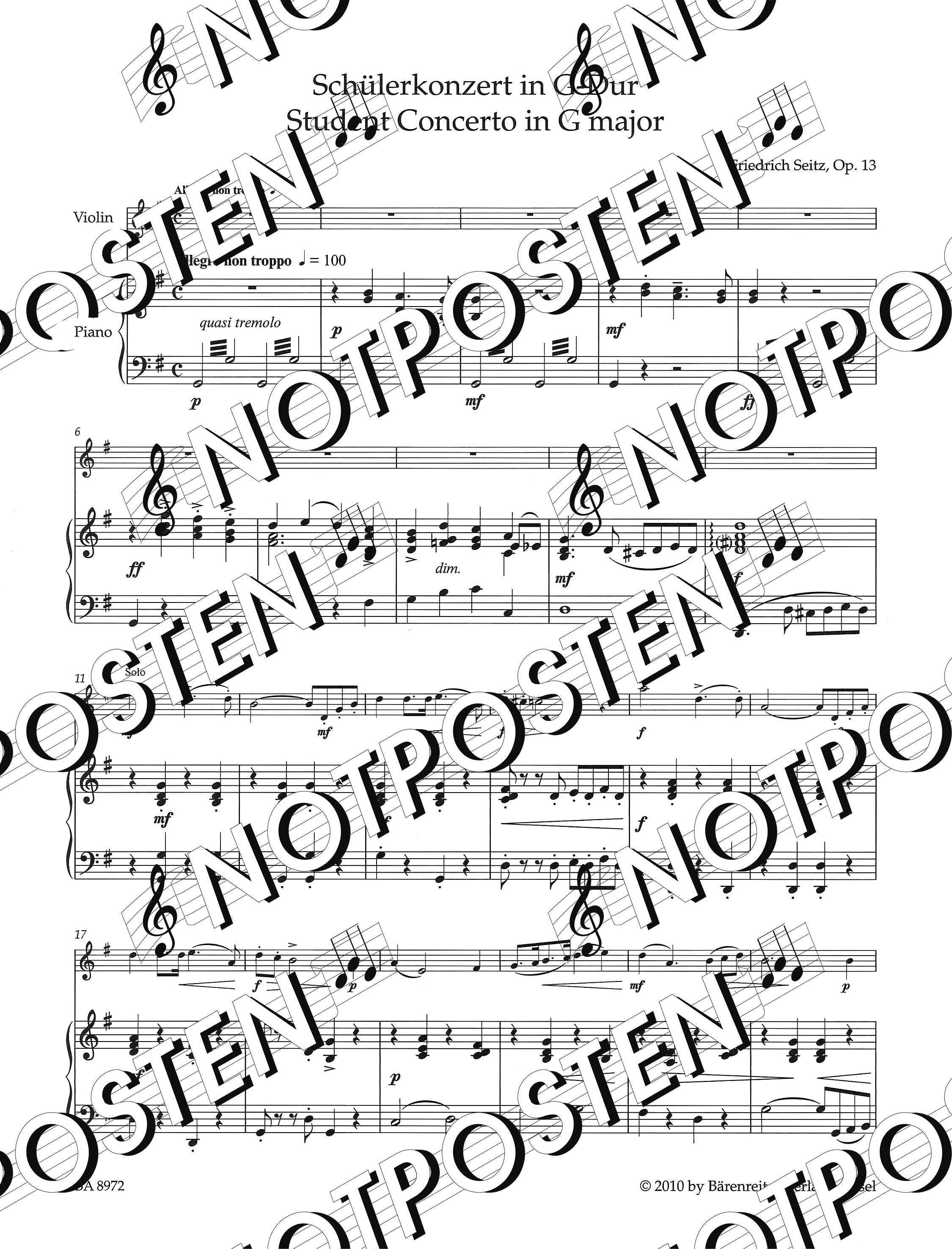 Friedrich Seitz: Student Concerto in G Major Op. 13
