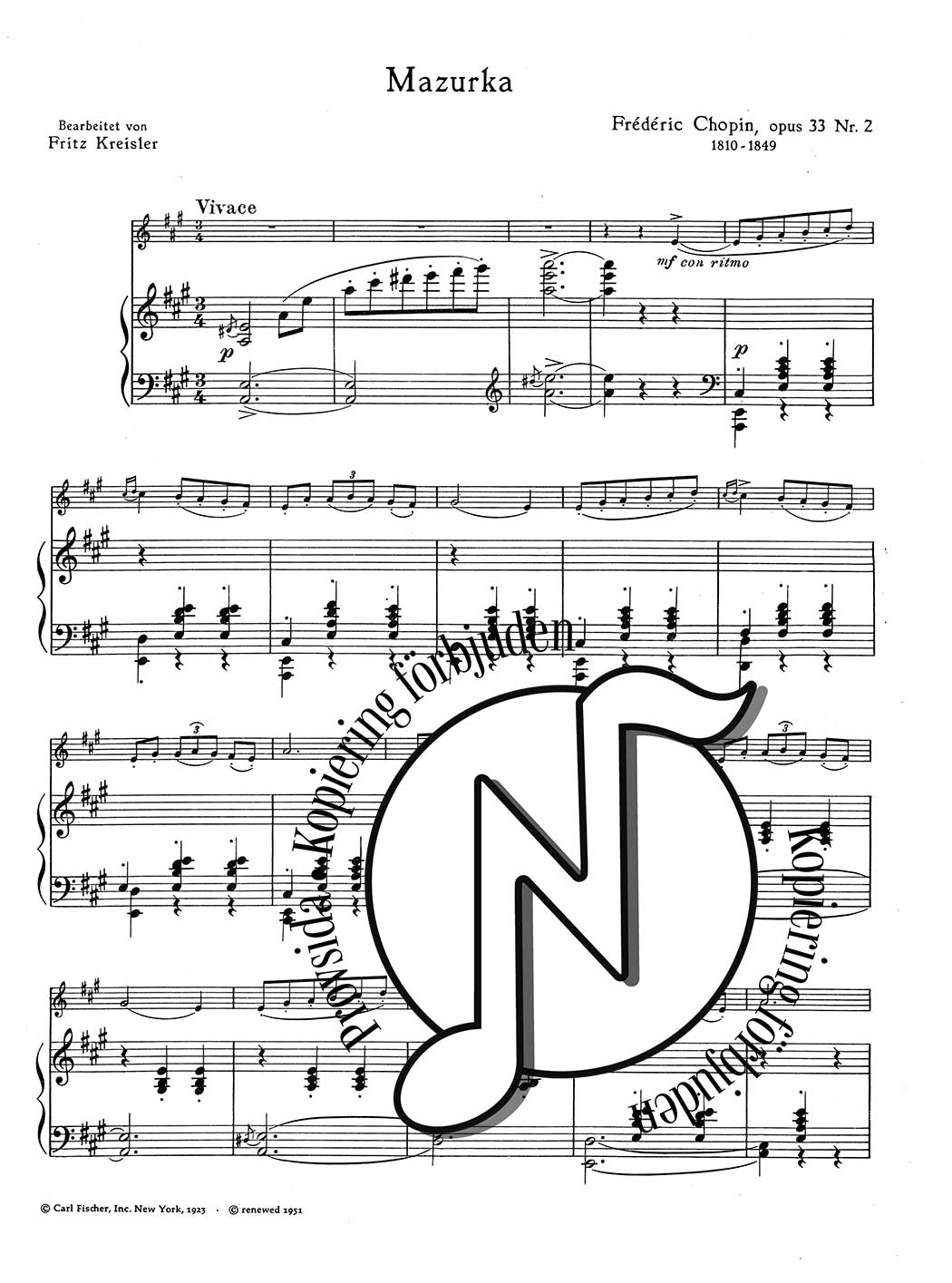 Frederic Chopin: Mazurka für Violine und Piano opus 33 Nr. 2