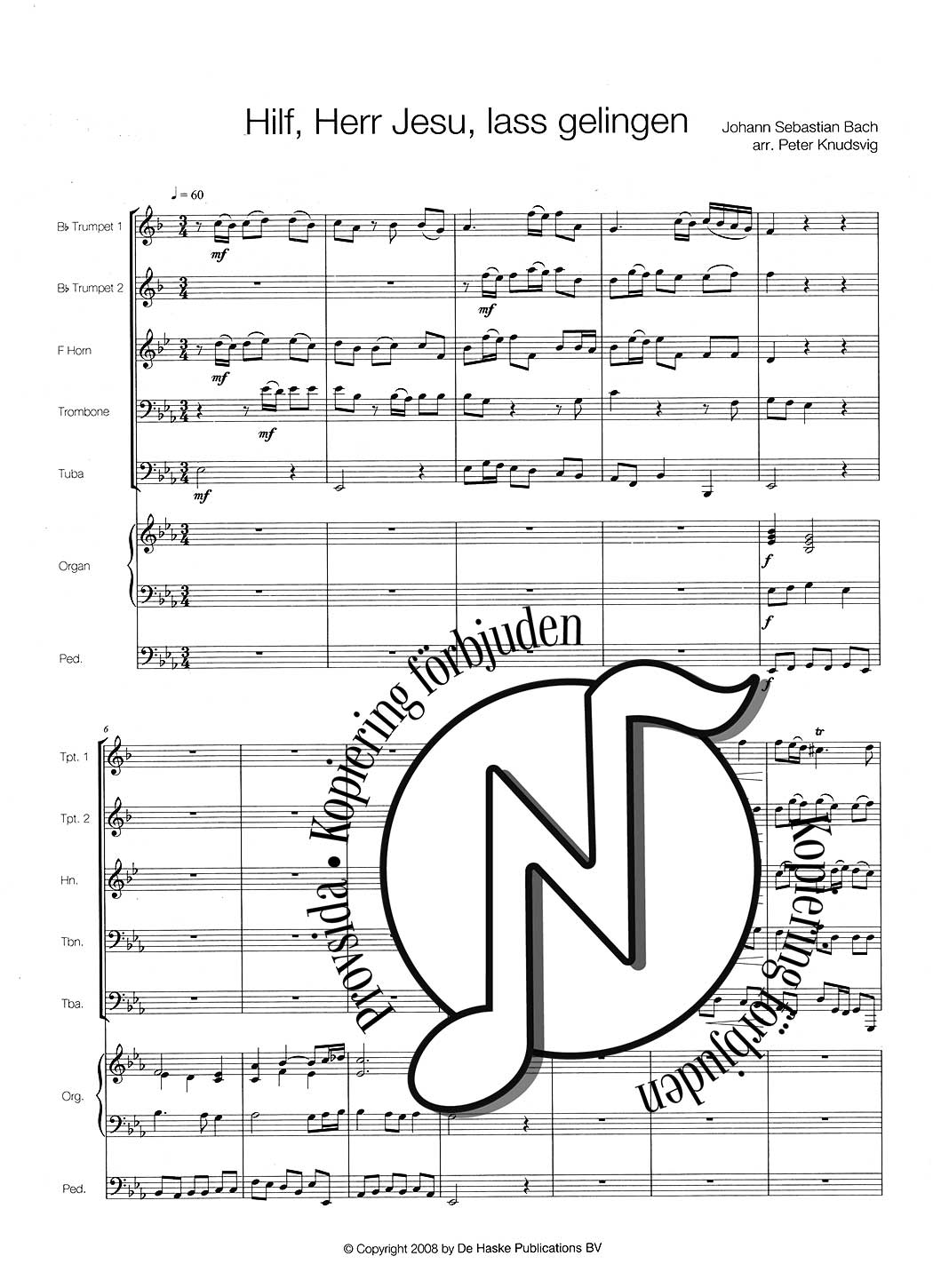 Johann Sebastian Bach: Hilf, Herr Jesu, lass gelingen for Brass Quintet and Organ