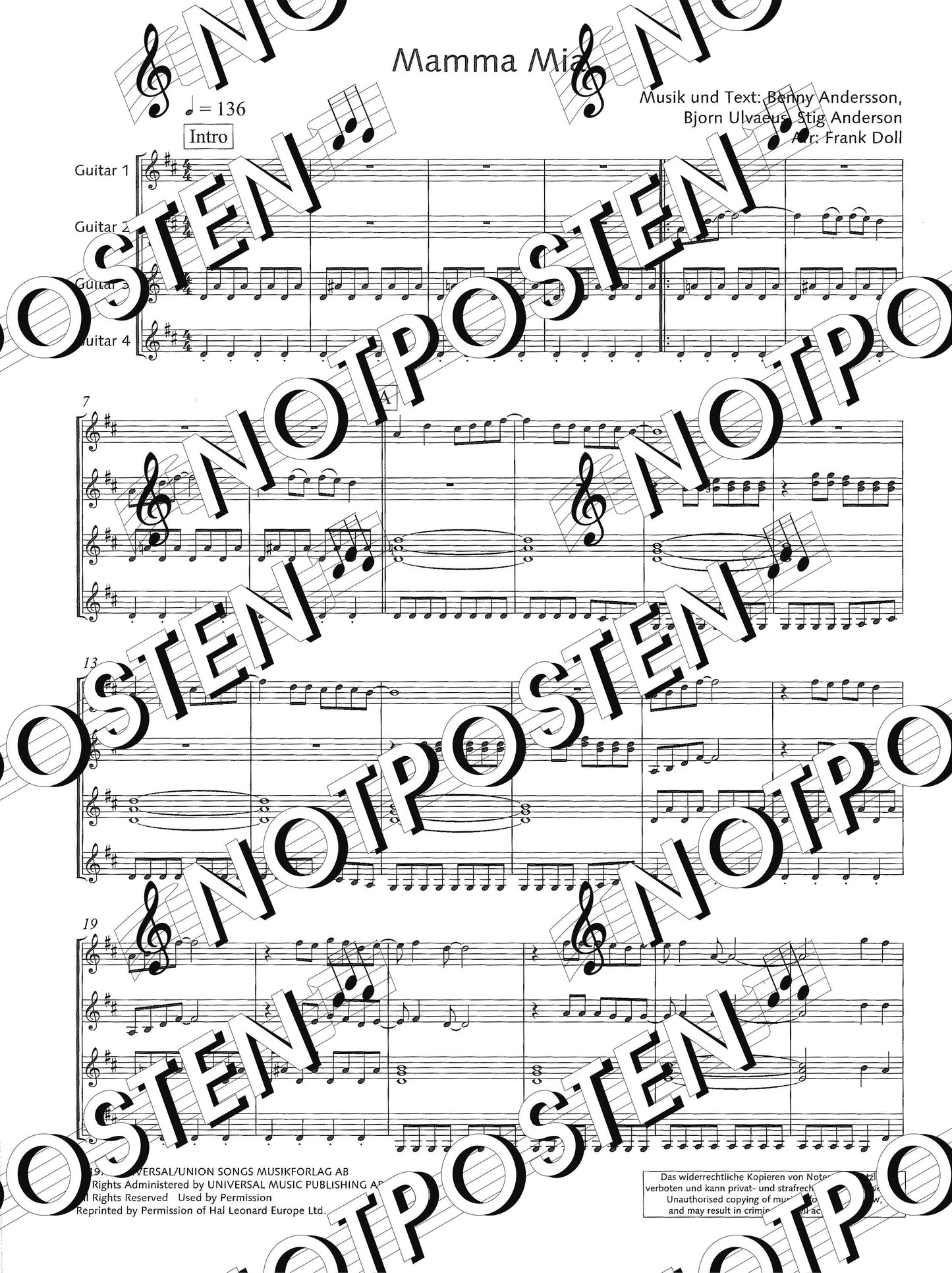 Mamma Mia for Guitar Ensemble