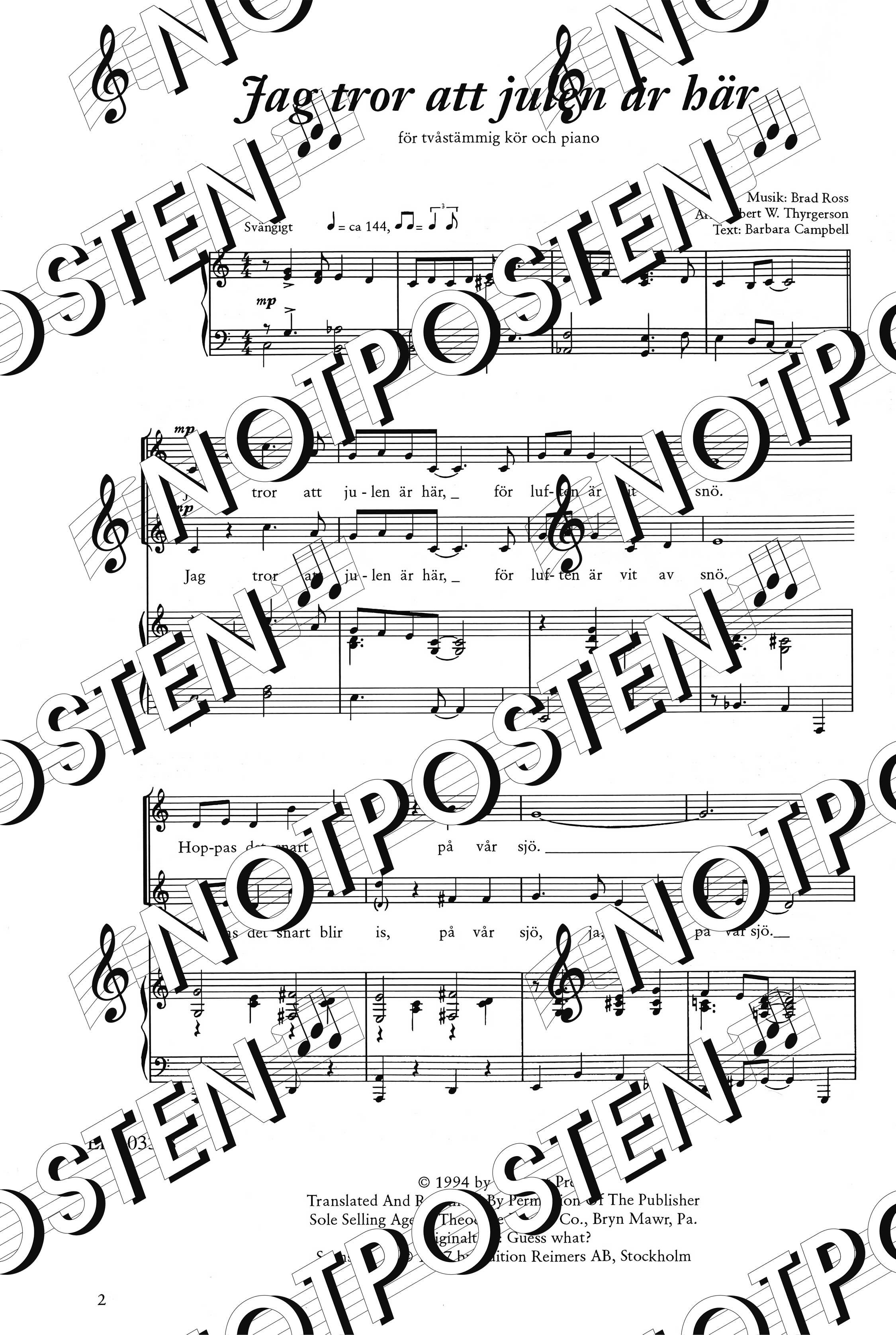 Jag tror att julen är här (SA+Piano)