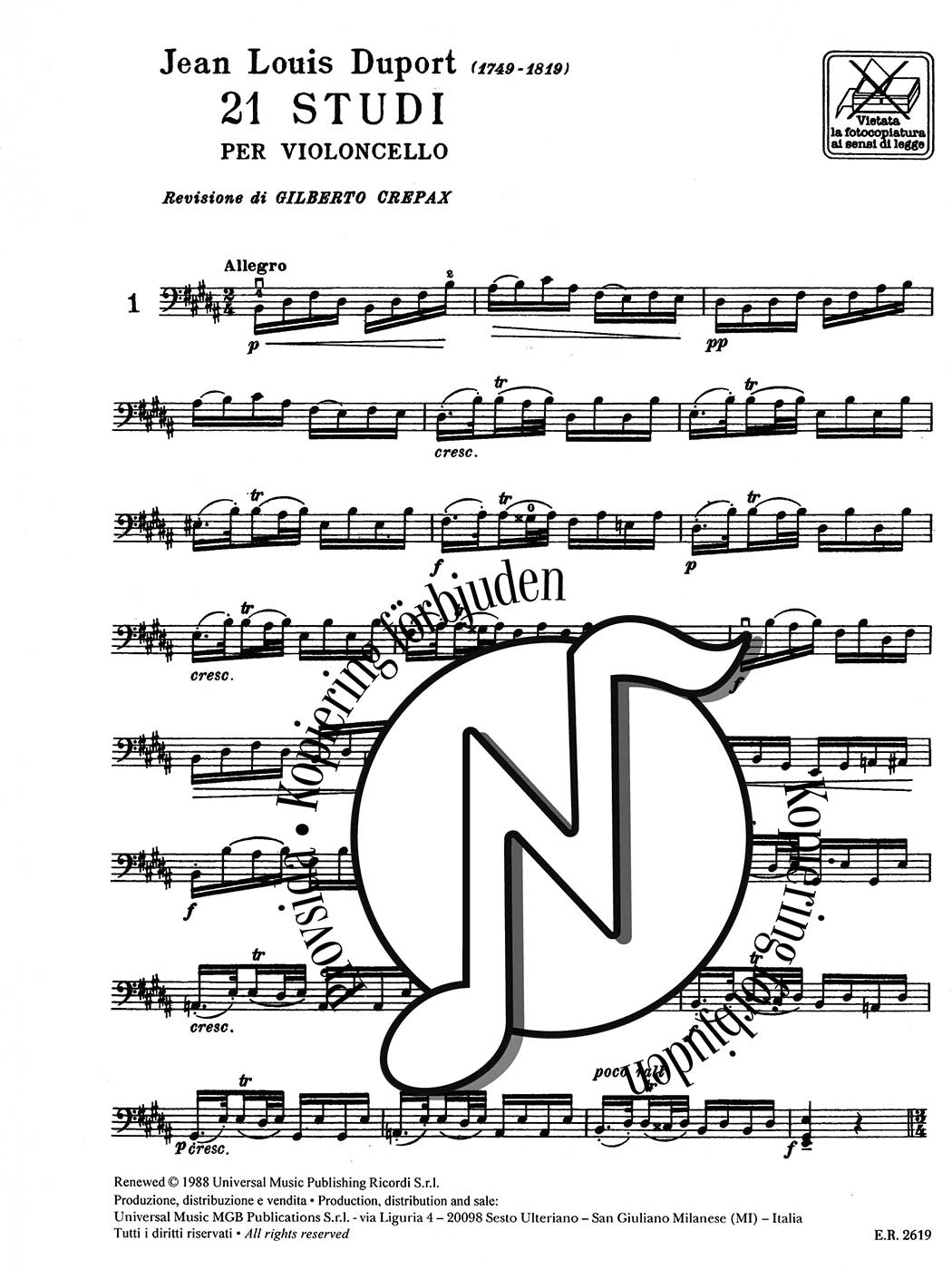 Duport: 21 Studies for Violoncello