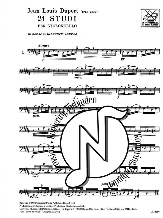 Duport: 21 Studies for Violoncello