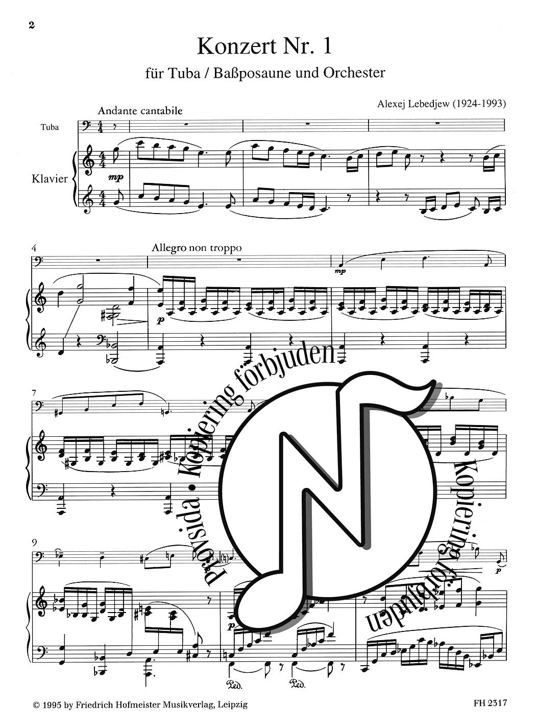 Alexej Lebedjew: Concerto No. 1 for Tuba/Bass Trombone and Piano