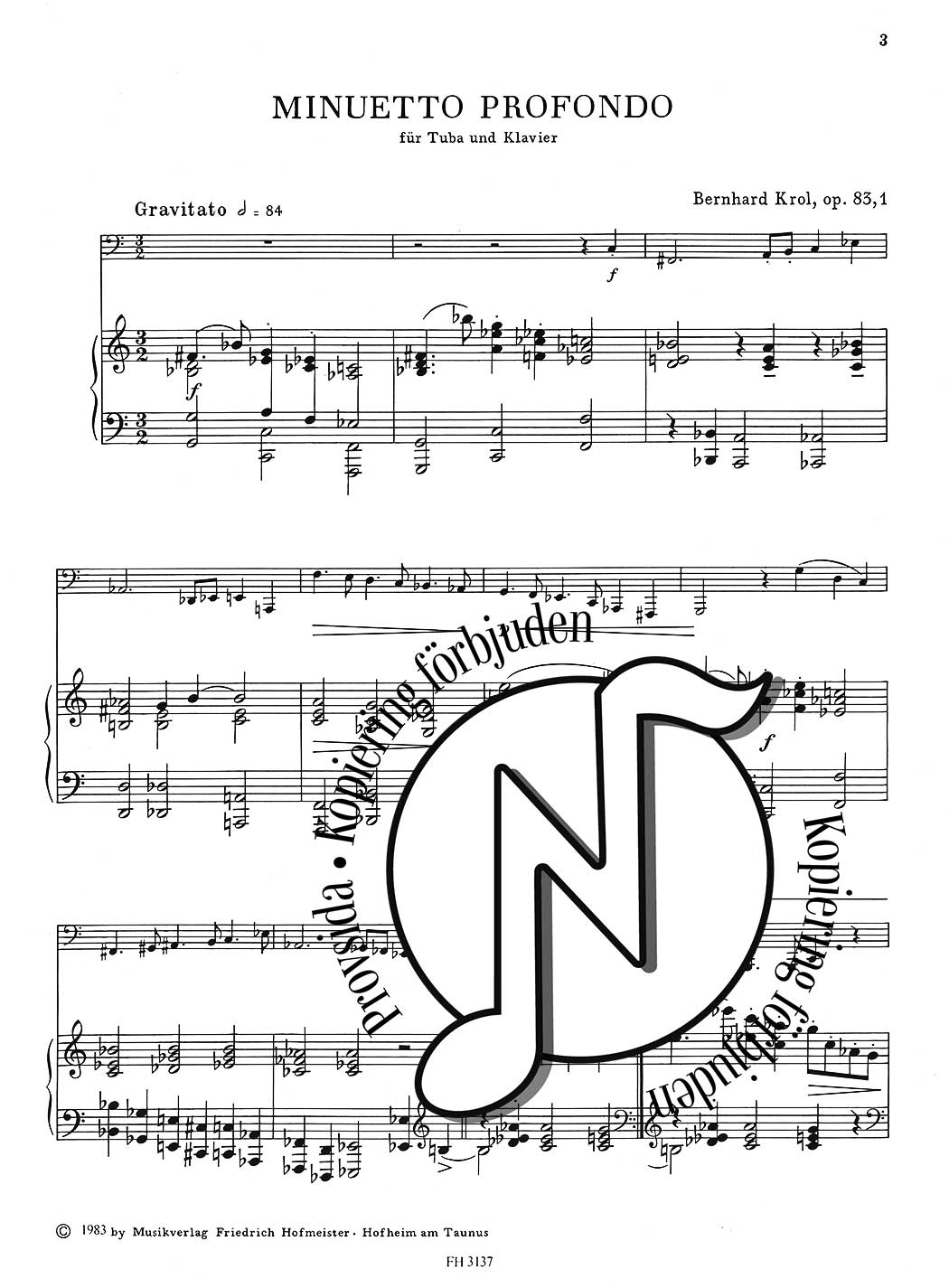 Bernhard Krol: Minuetto Profondo Tuba and Piano op.83,1
