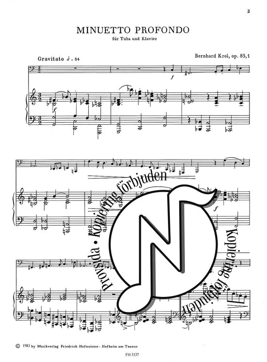 Bernhard Krol: Minuetto Profondo Tuba and Piano op.83,1