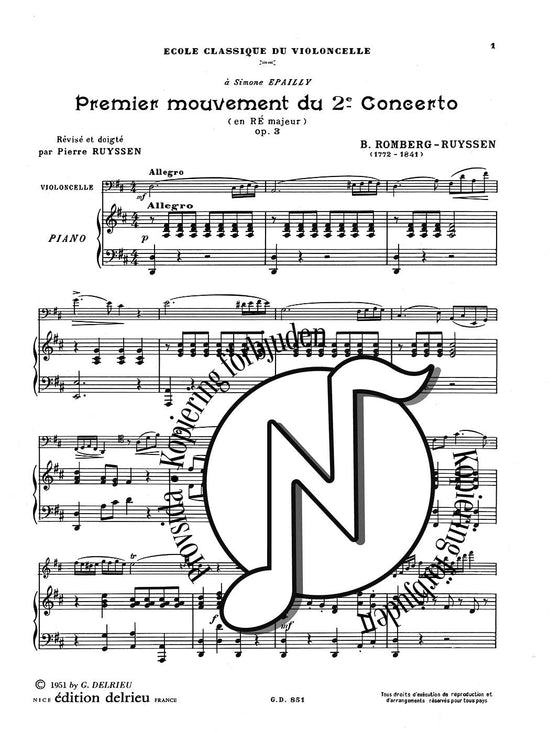 Romberg: Premier Mouvement du Concerto II op 3 en Ré Majeur pour Violoncelle et Piano