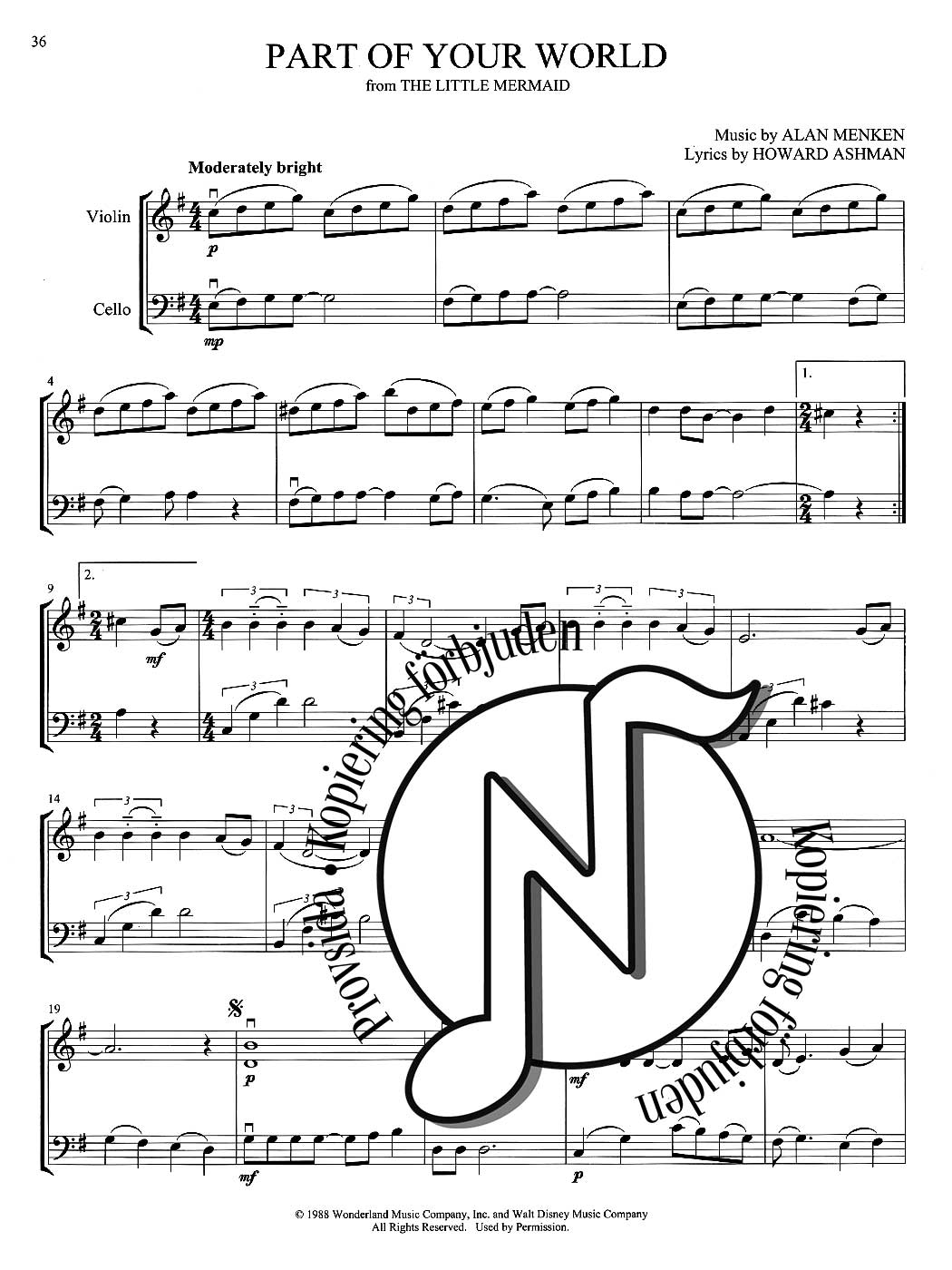 Disney Songs for Violin & Cello Duet
