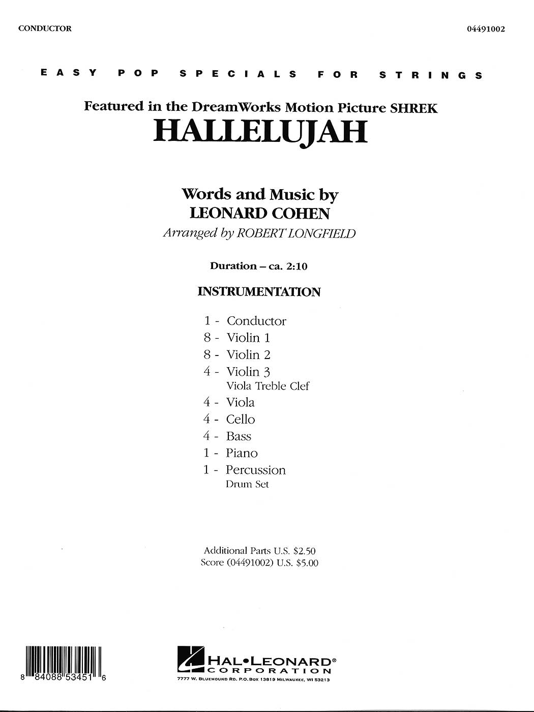 Pop Specials for Strings: Hallalujah (Featured in the DreamWorks Motion Picture SHREK)