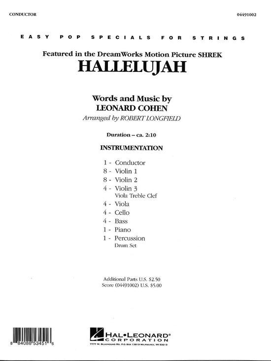Pop Specials for Strings: Hallalujah (Featured in the DreamWorks Motion Picture SHREK)