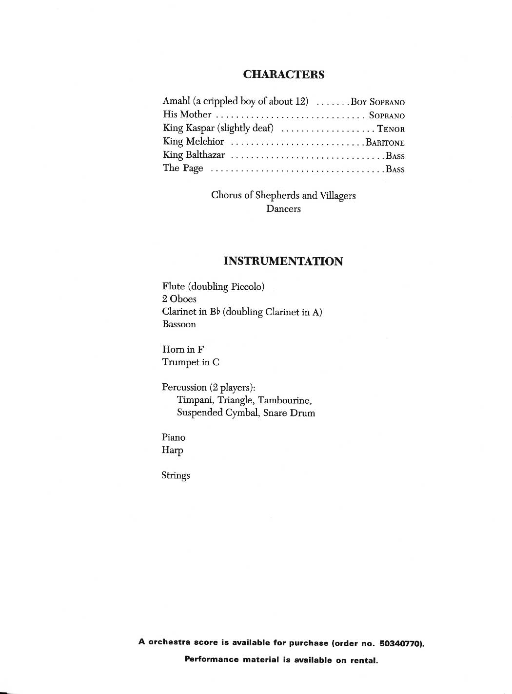 Amahl and the Night Visitors (Vocal Score)