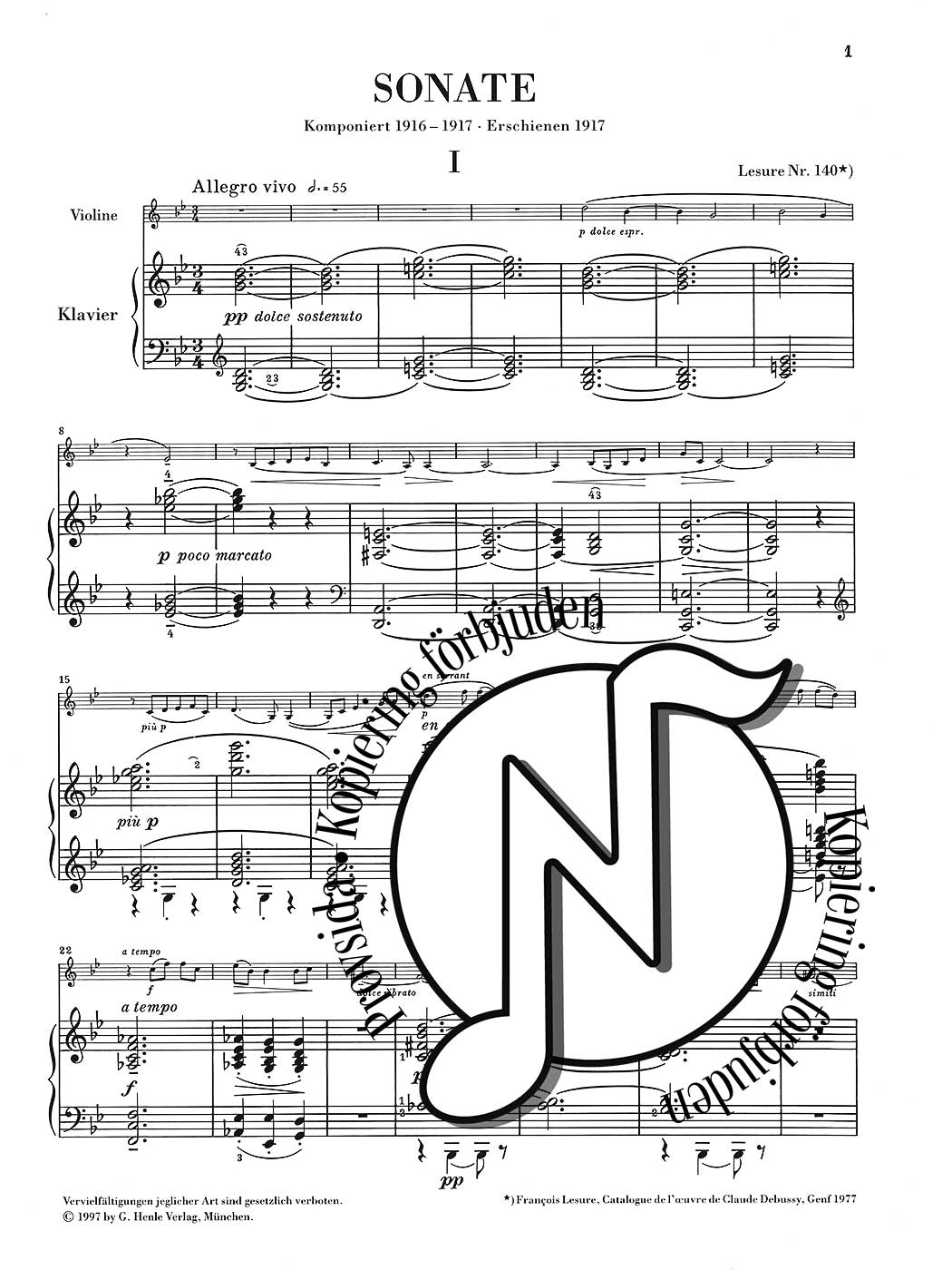 Debussy Sonate für Violine und Klavier G-moll