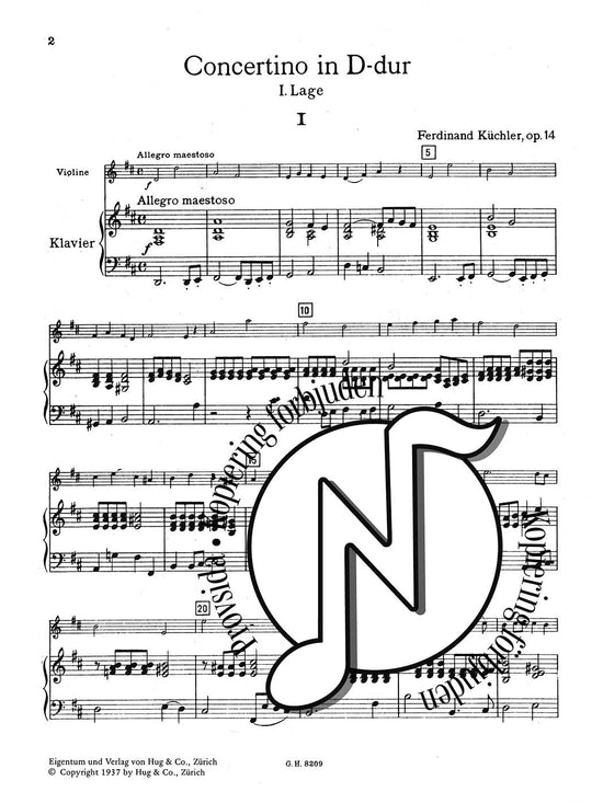 Ferdinand Küchler Concertino D-dur op. 14 für Violine und Klavier (1. Lage)