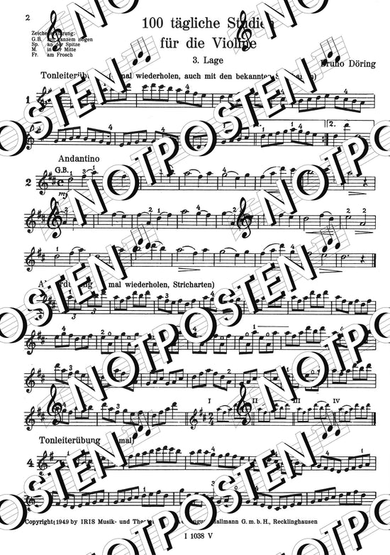 Döring: 100 tägliche Studien für Violine (in der 3. Lage) Heft 2