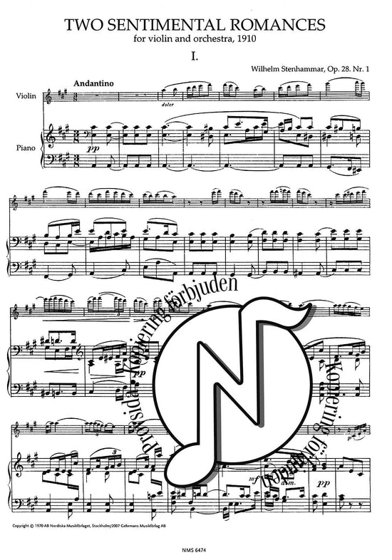 Wilhelm Stenhammar: Two Sentimental Romances Op. 28 No 1 A Major/No 2 F Minor (Violin and Piano)