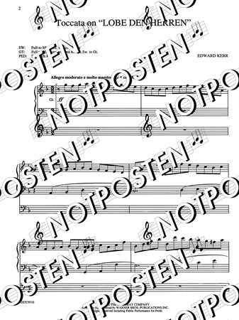 Notbild från Edward Kerrs medelsvåra orgelkomposition Toccata on "Lobe den Herren"